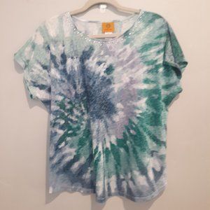 Ruby Rd. Tie Dye T-shirt with Studs Around the Neck Size XL